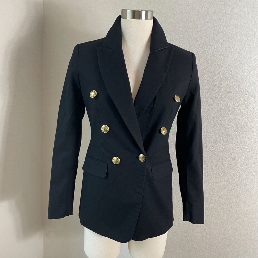 Banana Republic Womens Size 0 Black Double Breasted Blazer Jacket Gold Buttons
